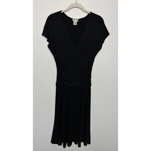 American Rag Cie Small Ruched Midi Dress Black V-neck Short Cap Sleeve Fitted